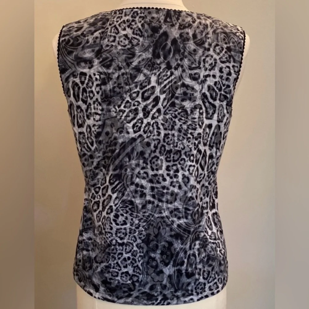 Requirements Black Gray Leopard Print SZ M Casual Chic Office Empire Waist Top